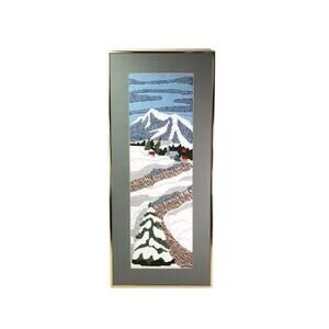 Vintage Finished and Framed Needlepoint Mountain Landscape Art